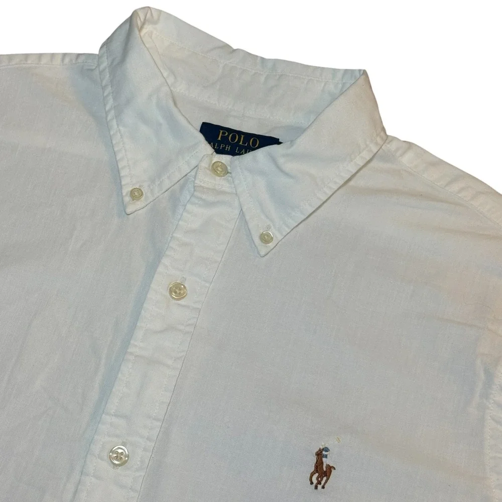 Polo Ralph Lauren Mens Classic Fit White Short Sleeve Button Down Shirt Large